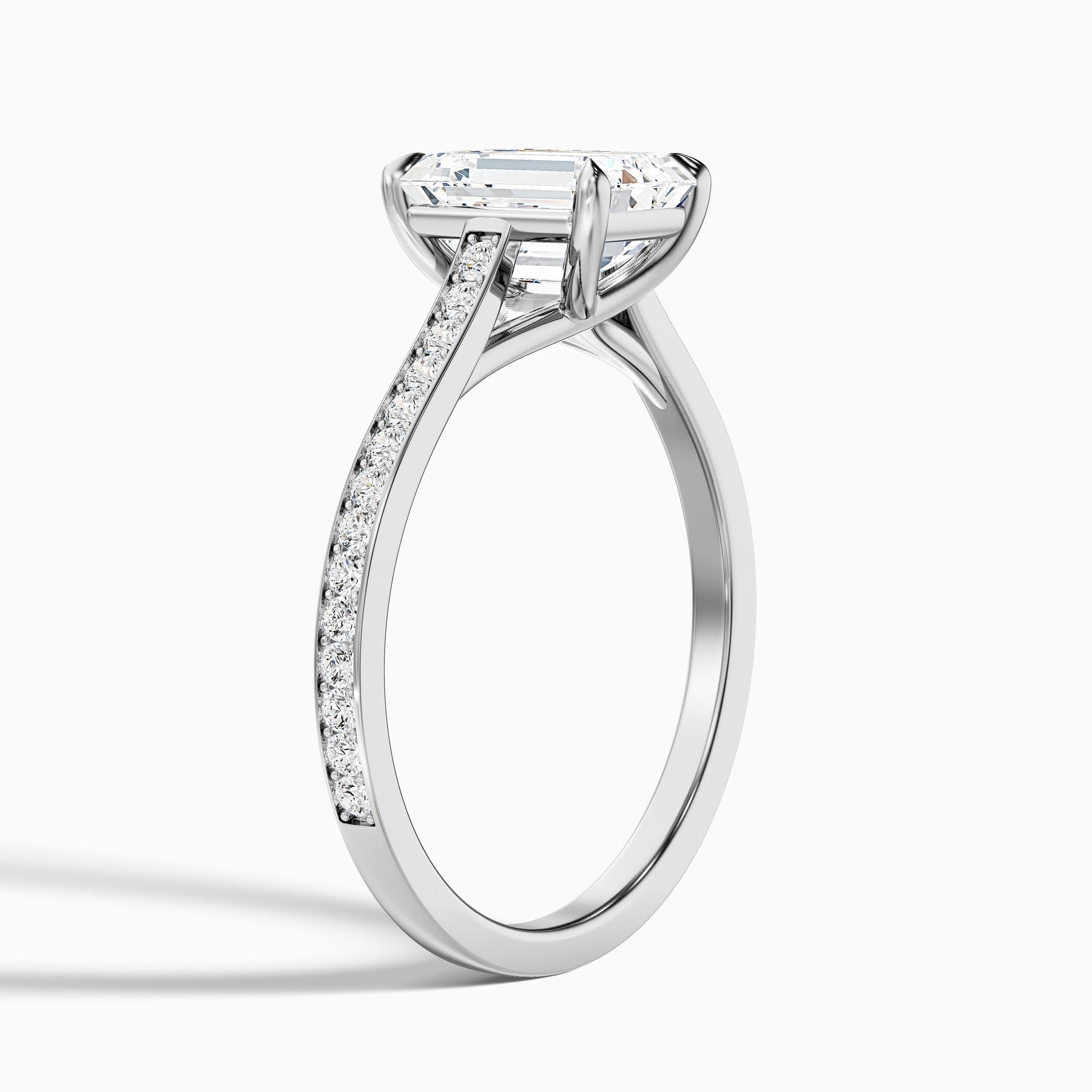 Shard 1 Carat Emerald Cut Side Stone Pave Lab Grown Engagement Ring in 10k White Gold